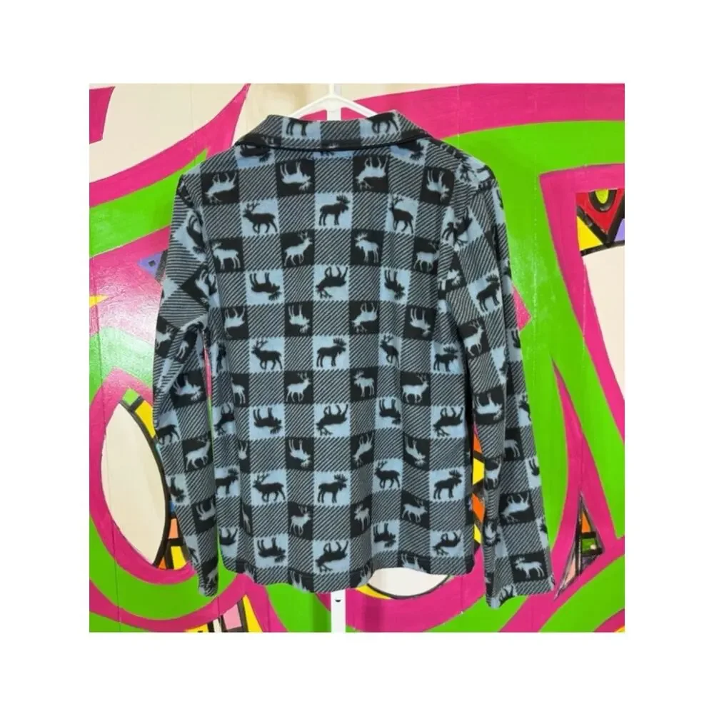 Komar Kids, Black and Blue Animal Print Button Up Pajama Top. Size XL(14-16)